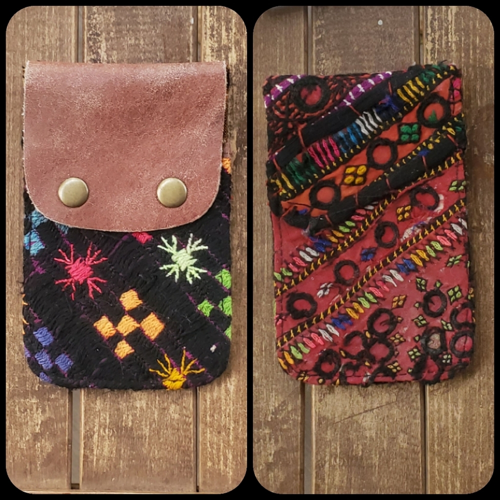 🍳🧠 Free People Boho Embroidered Repurposed vtg banjara hippie Wallet card case